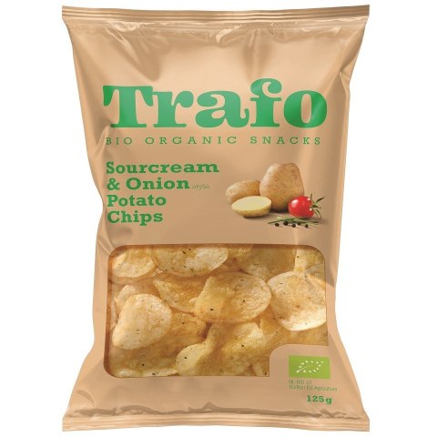 CHIPSY ZIEMNIACZANE O SMAKU ŚMIETANKOWO - CEBULOWYM WEGAŃSKIE BIO 125 g - TRAFO CHIPSY ZIEMNIACZANE O SMAKU ŚMIETANKOWO - CEBULOWYM WEGAŃSKIE BIO 125 g - TRAFO