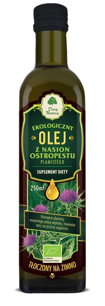 OLEJ Z OSTROPESTU PLAMISTEGO TŁOCZONY NA ZIMNO BIO 250 ml - DARY NATURY OLEJ Z OSTROPESTU PLAMISTEGO TŁOCZONY NA ZIMNO BIO 250 ml - DARY NATURY
