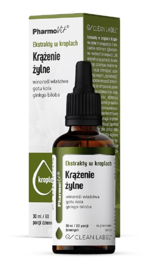 EKSTRAKTY W KROPLACH NA PRAWIDŁOWE KRĄŻENIE ŻYLNE BEZGLUTENOWE 30 ml - PHARMOVIT (CLEAN LABEL) EKSTRAKTY W KROPLACH NA PRAWIDŁOWE KRĄŻENIE ŻYLNE BEZGLUTENOWE 30 ml - PHARMOVIT (CLEAN LABEL)