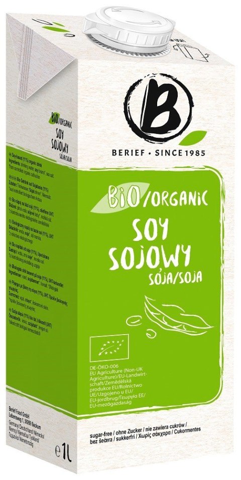 NAPÓJ SOJOWY NATURALNY BEZ CUKRU BEZGLUTENOWY BIO 1 L - BERIEF NAPÓJ SOJOWY NATURALNY BEZ CUKRU BEZGLUTENOWY BIO 1 L - BERIEF