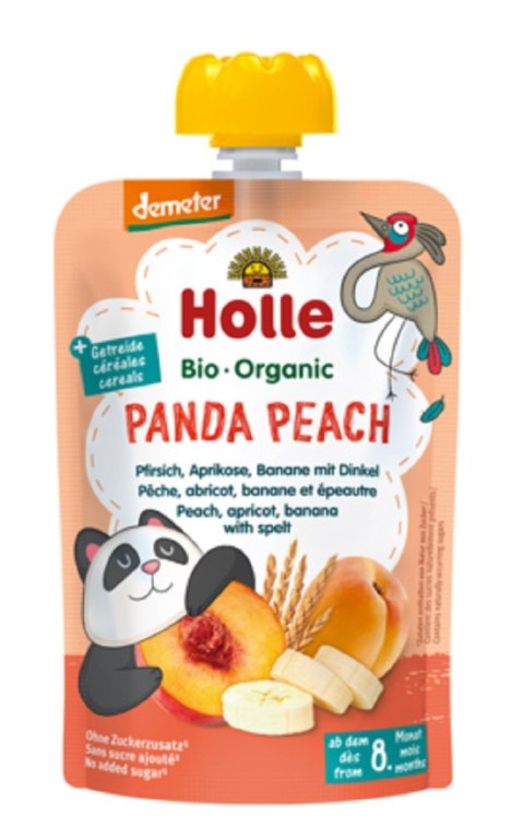 MUS BRZOSKWINIOWA PANDA (BRZOSKWINIA - BANAN - MORELA - ORKISZ) BEZ DODATKU CUKRÓW OD 8 MIESIĄCA DEMETER BIO 100 g - HOLLE MUS BRZOSKWINIOWA PANDA (BRZOSKWINIA - BANAN - MORELA - ORKISZ) BEZ DODATKU CUKRÓW OD 8 MIESIĄCA DEMETER BIO 100 g - HOLLE