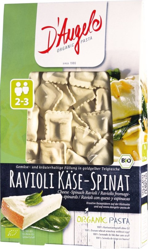 RAVIOLI Z SEREM I SZPINAKIEM BIO 250 g - D`ANGELO RAVIOLI Z SEREM I SZPINAKIEM BIO 250 g - D`ANGELO