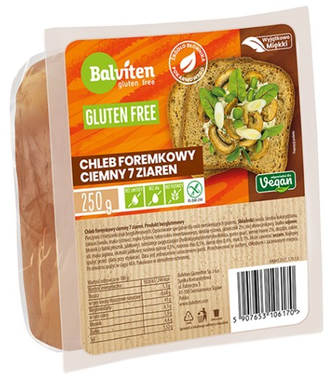 CHLEB FOREMKOWY CIEMNY 7 ZIAREN KROJONY BEZGLUTENOWY 250 g - BALVITEN CHLEB FOREMKOWY CIEMNY 7 ZIAREN KROJONY BEZGLUTENOWY 250 g - BALVITEN