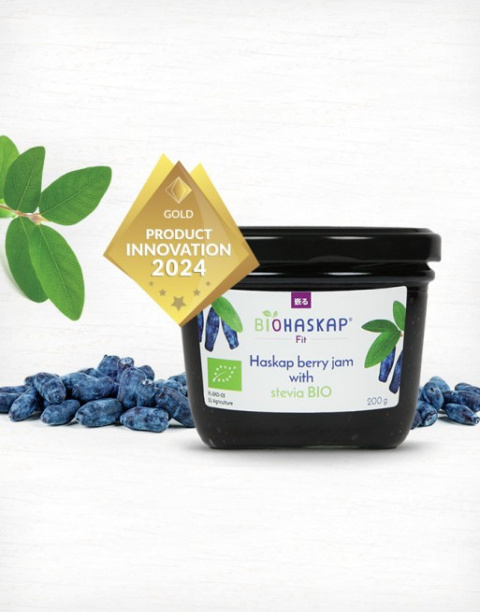 Dżem z jagody kamczackiej z BIO stewią, BIOHASKAP FIT, 200g, bez dodatku cukru czy soku jabłkowego Dżem z jagody kamczackiej z BIO stewią, BIOHASKAP FIT, 200g, bez dodatku cukru czy soku jabłkowego