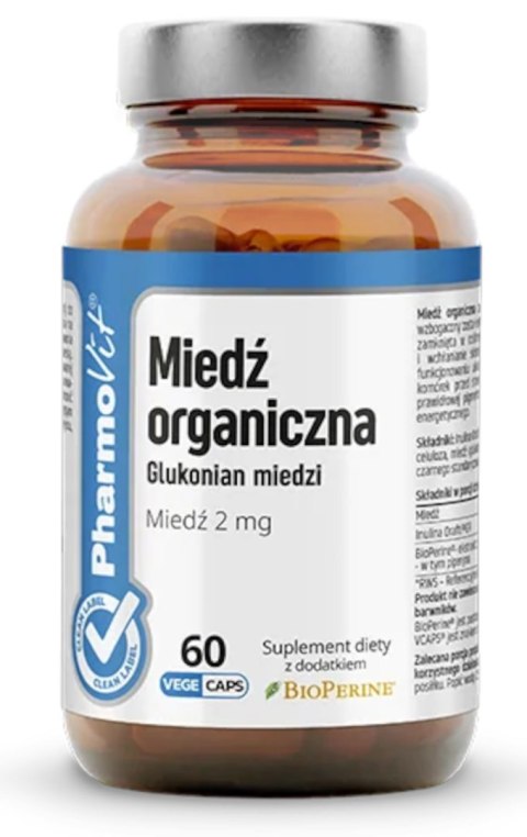 MIEDŹ ORGANICZNA (2 mg) BEZGLUTENOWA 60 KAPSUŁEK - PHARMOVIT (CLEAN LABEL) MIEDŹ ORGANICZNA (2 mg) BEZGLUTENOWA 60 KAPSUŁEK - PHARMOVIT (CLEAN LABEL)