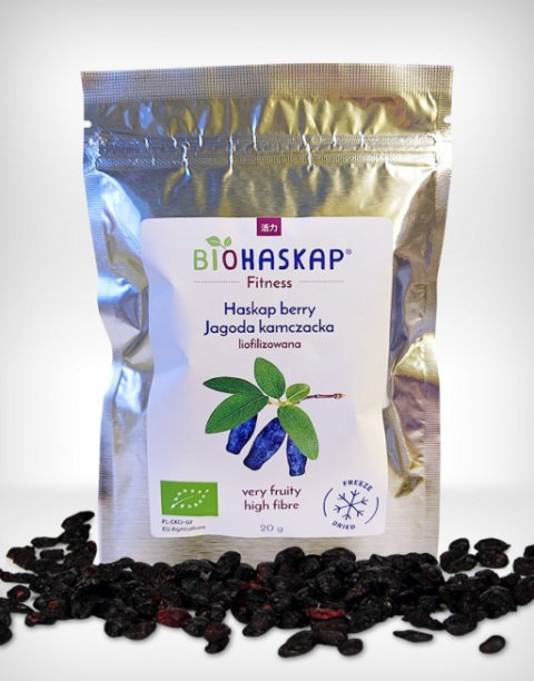 liofilizowana ekologiczna jagoda kamczacka BIOHASKAP Fitness, 20g, wysoka zawartość błonnika liofilizowana ekologiczna jagoda kamczacka BIOHASKAP Fitness, 20g, wysoka zawartość błonnika