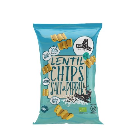 CHIPSY Z SOCZEWICY Z SOLĄ I CZARNYM PIEPRZEM BEZGLUTENOWE BIO 75 g - JOHN ALTMAN