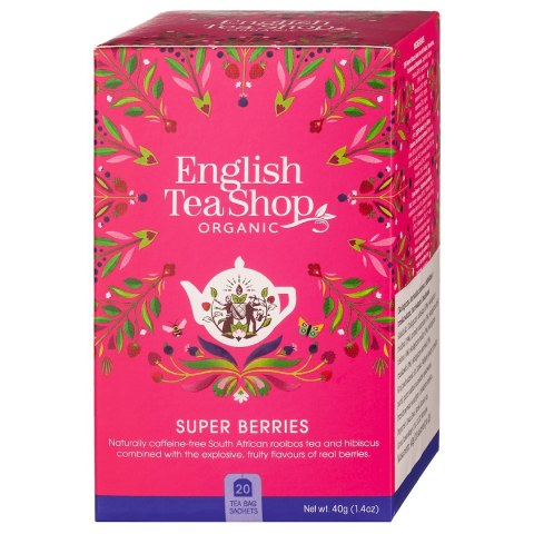 HERBATKA Z HIBISKUSEM, ROOIBOS, TRUSKAWKAMI, BORÓWKAMI I MALINAMI BIO (20 x 2,25 g) 45 g - ENGLISH TEA SHOP ORGANIC HERBATKA Z HIBISKUSEM, ROOIBOS, TRUSKAWKAMI, BORÓWKAMI I MALINAMI BIO (20 x 2,25 g) 45 g - ENGLISH TEA SHOP ORGANIC