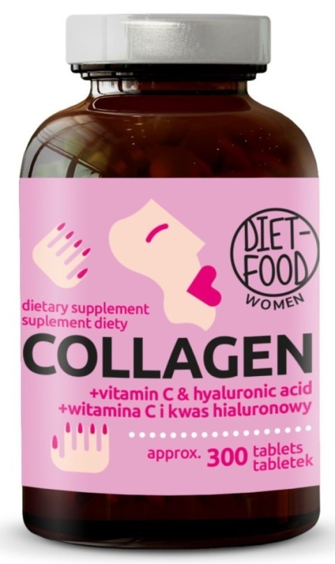 KOLAGEN Z KWASEM HIALURONOWYM I WITAMINĄ C 300 TABLETEK - DIET-FOOD