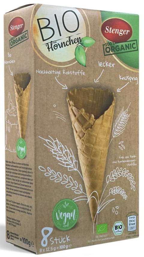 ROŻKI WAFLOWE DO LODÓW BIO (8 x 12,5 g) 100 g - STENGER ROŻKI WAFLOWE DO LODÓW BIO (8 x 12,5 g) 100 g - STENGER