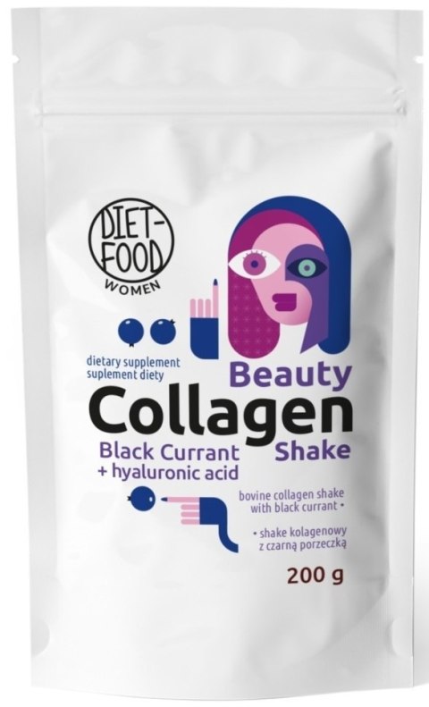 SHAKE KOLAGENOWY Z KWASEM HIALURONOWYM I CZARNĄ PORZECZKĄ 200 g - DIET-FOOD (WOMEN) SHAKE KOLAGENOWY Z KWASEM HIALURONOWYM I CZARNĄ PORZECZKĄ 200 g - DIET-FOOD (WOMEN)