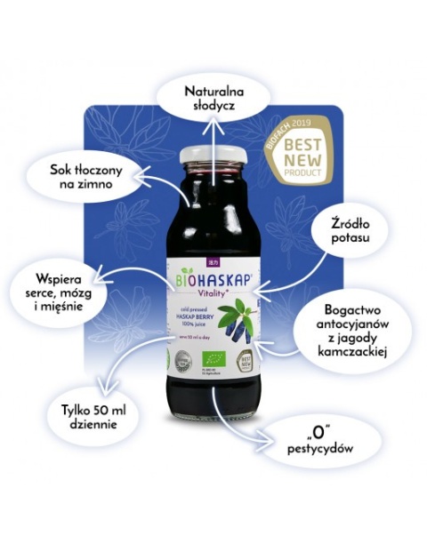 3 x Sok BIO certyfikowany z jagody kamczackiej BIOHASKAP Vitality +. Źródło potasu. Best New Product BIOFACH 2019