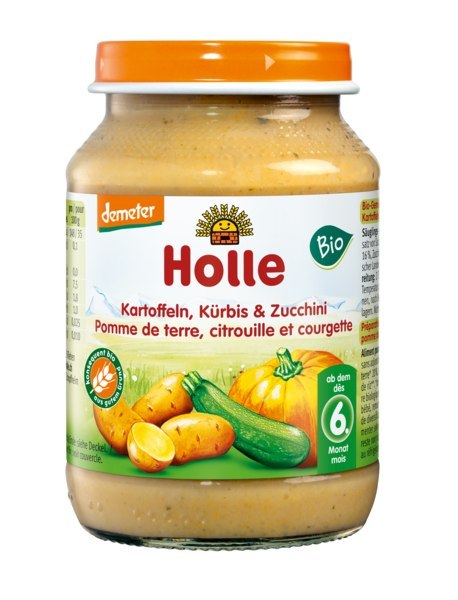 DYNIA Z CUKINIĄ I ZIEMNIAKAMI BEZ DODATKU CUKRÓW BEZGLUTENOWE OD 6 MIESIĄCA DEMETER BIO 190 g - HOLLE