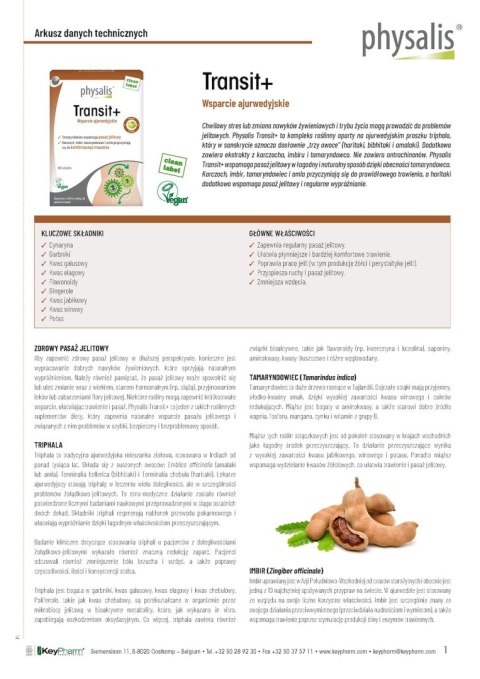 TABLETKI NA WSPARCIE PRACY JELIT (TRANSIT+) 60 szt. - PHYSALIS