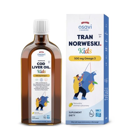 TRAN NORWESKI OMEGA-3 (500 mg) DLA DZIECI OD 3 ROKU O SMAKU CYTRYNOWYM 250 ml - OSAVI TRAN NORWESKI OMEGA-3 (500 mg) DLA DZIECI OD 3 ROKU O SMAKU CYTRYNOWYM 250 ml - OSAVI